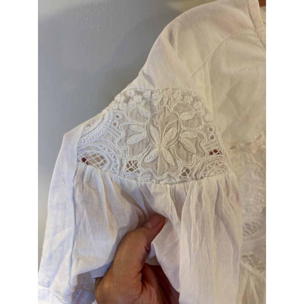 Maeve White Short Sleeve Embellished Swing Top L Boxy Boho Anthropologie - Picture 6 of 9